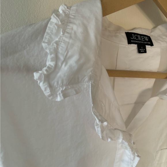 J. Crew Regenerative Cotton Cropped Ruffle Oxford Button Down Blouse Large - Picture 8 of 13